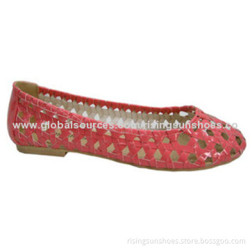 Women's Flat Casual Shoe, Woven PU Upper, Popular Metal Ornaments, OEM Orders Welcomed